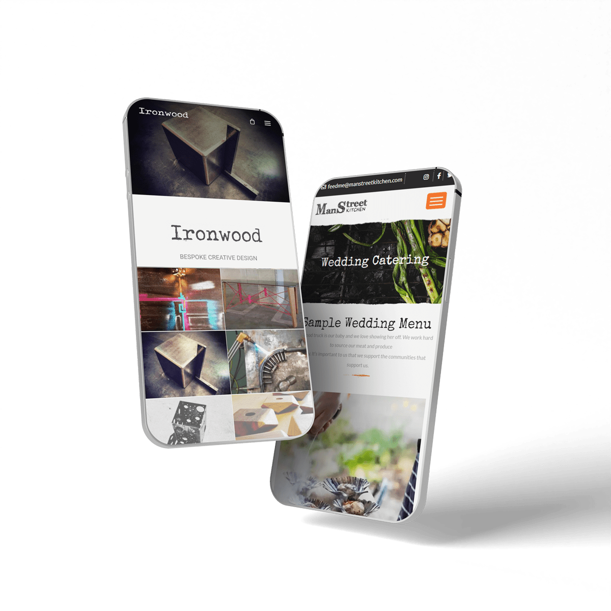Two smartphones displaying a visually appealing website, showcasing various creative designs and articles, ideal for users interested in web development and design inspiration.