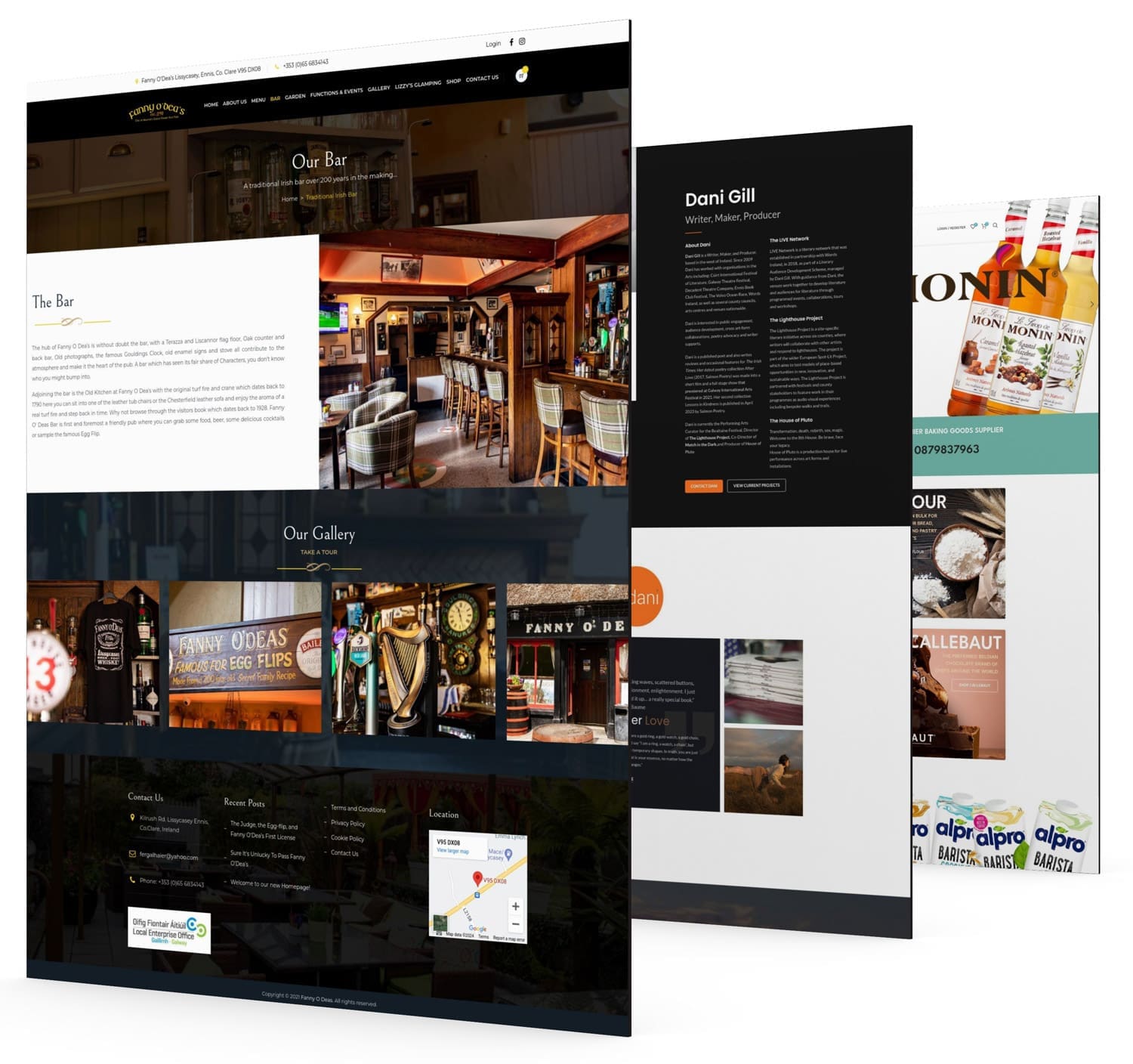 A collection of website mockups showcasing a modern bar and restaurant design, emphasizing user-friendly navigation and vibrant imagery to attract customers.